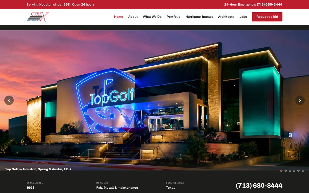 Cyrex Glass & Mirror website &mdash; Houston commercial glazing