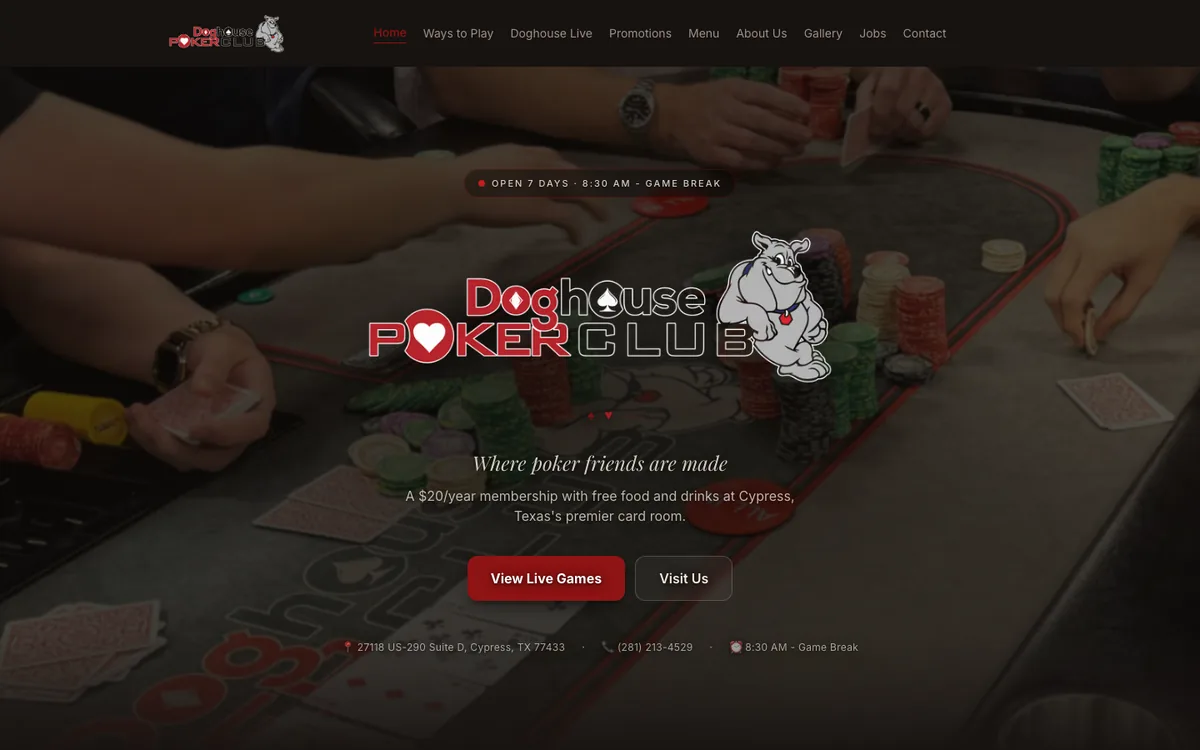 Dog House Poker Club website &mdash; homepage
