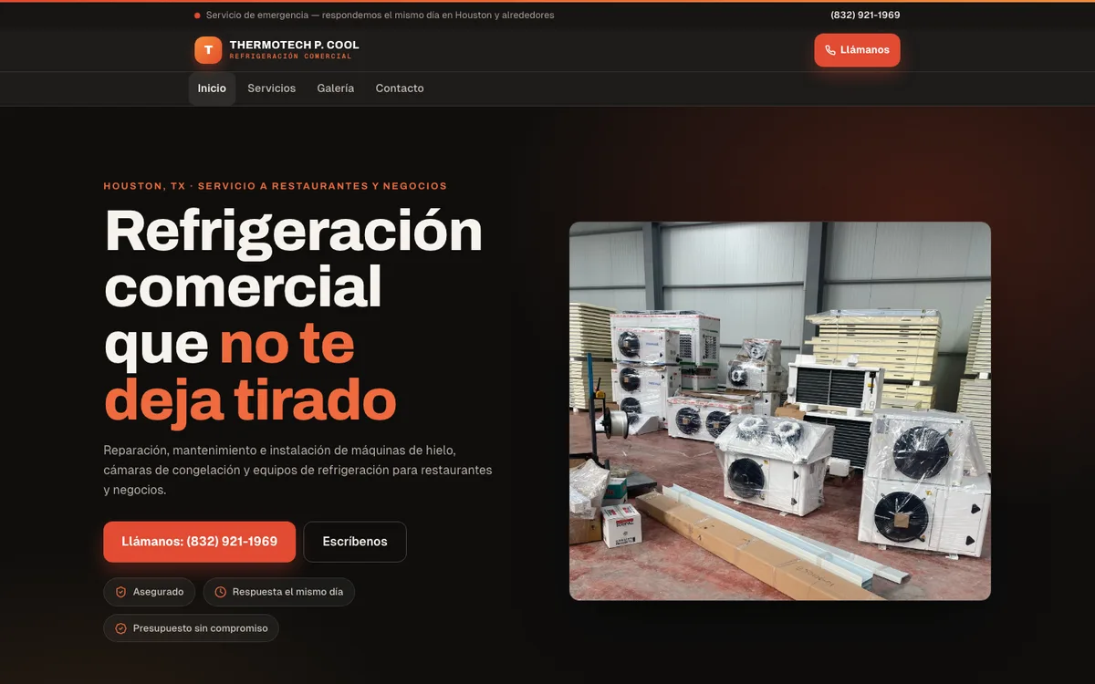 Thermotech P. Cool public website homepage &mdash; commercial refrigeration company in Houston