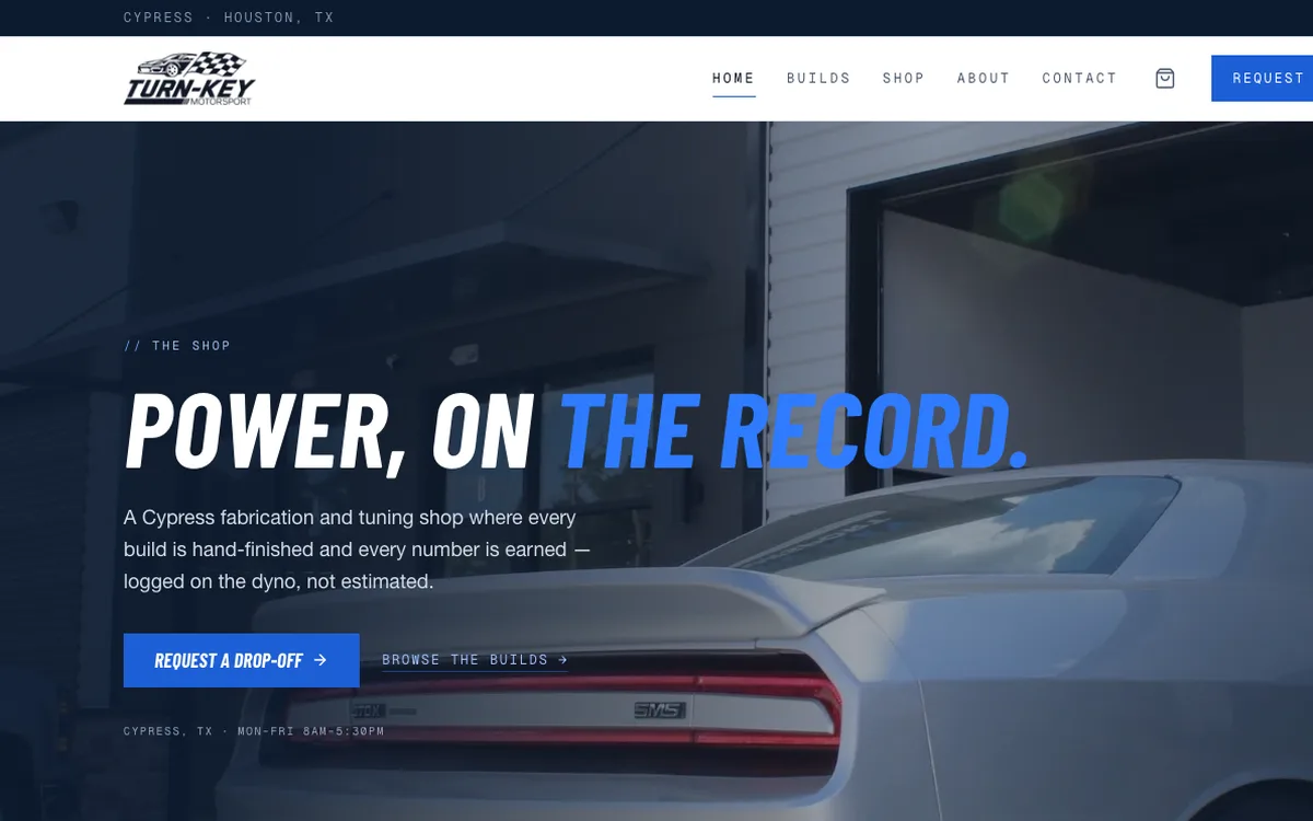 Turn-Key Motorsport website — Cypress, TX custom fabrication and EFI tuning shop
